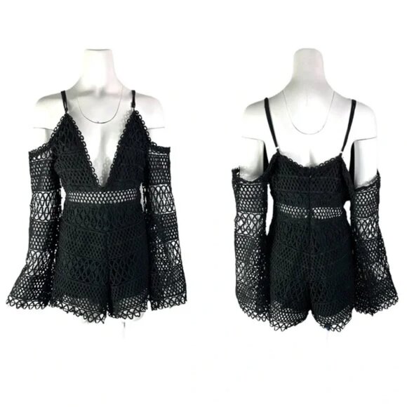 Black Crochet long sleeve romper. Size Large. From Boutique in Dallas - Picture 1 of 10